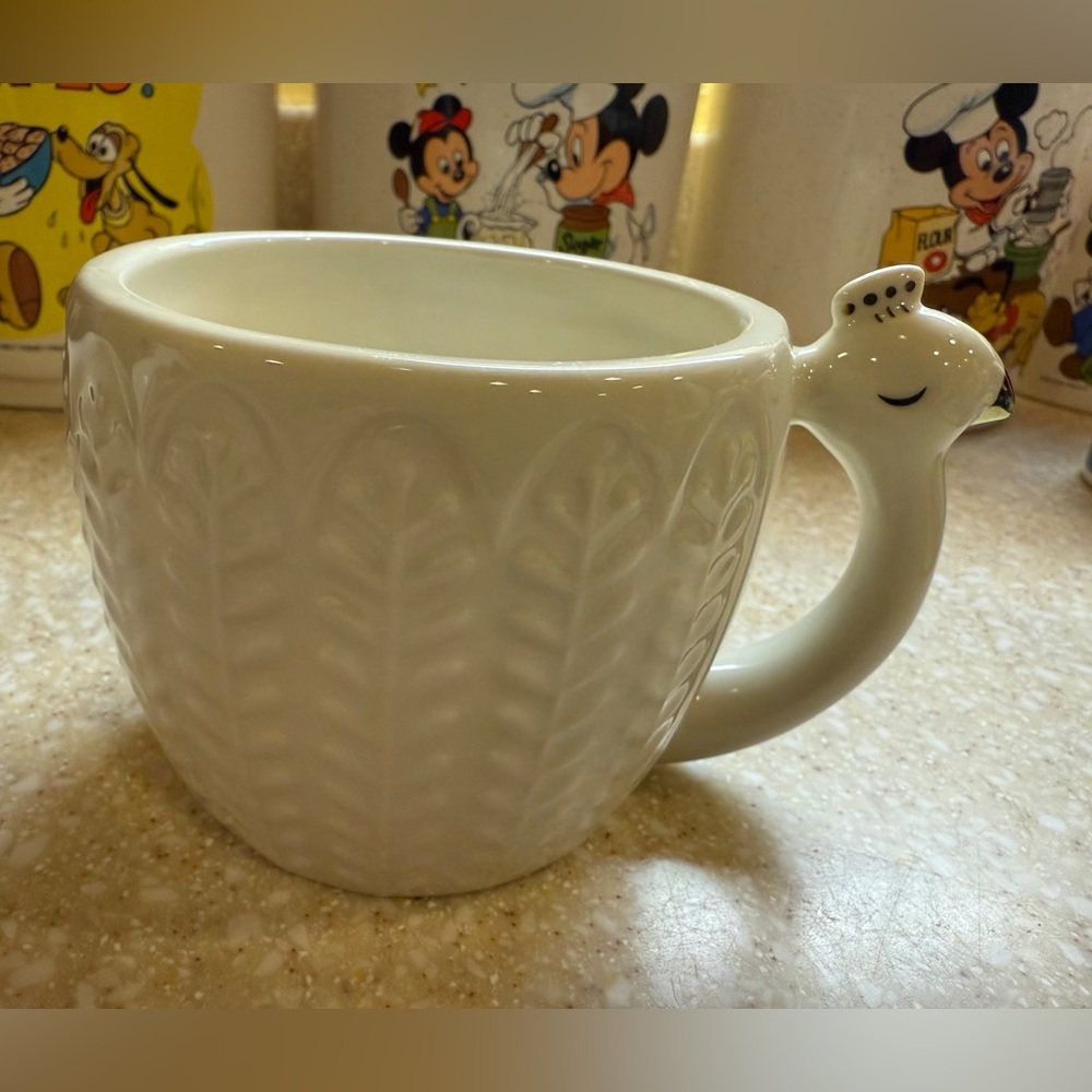OpalHouse Stoneware Cream and Gold Ceramic Mug with Leaf Pattern and Bird Handle